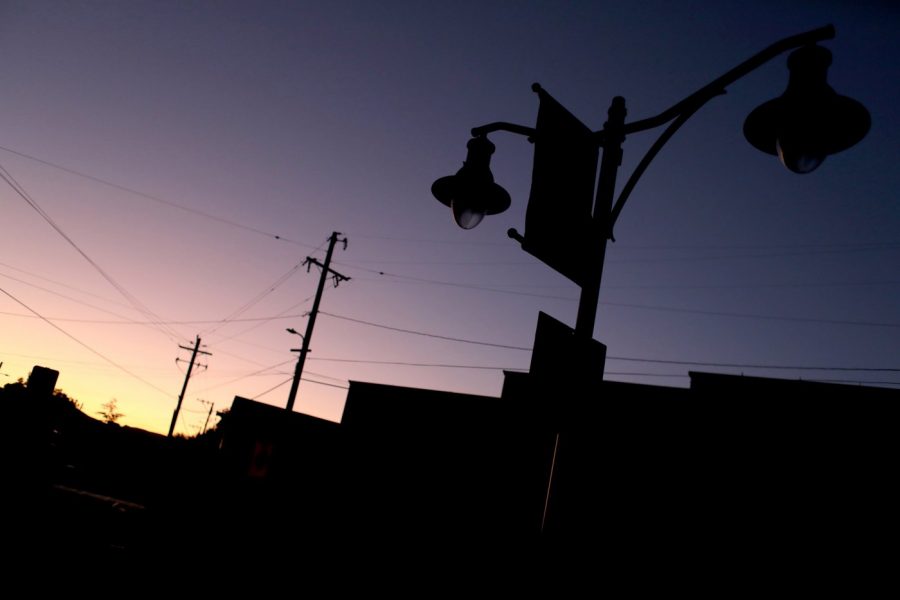 A street lamp in Sunol goes out during a power outage on October 10.