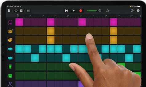 Apples Garage Band app for ios: an example of a mobile digital workspace that includes pre-set live loops and samples: all one needs to produce a hit song today.