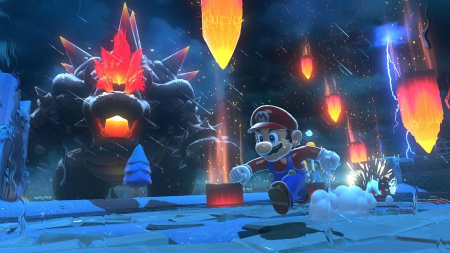 Bowser terrorizing Mario during his adventure in Bowser’s Fury.